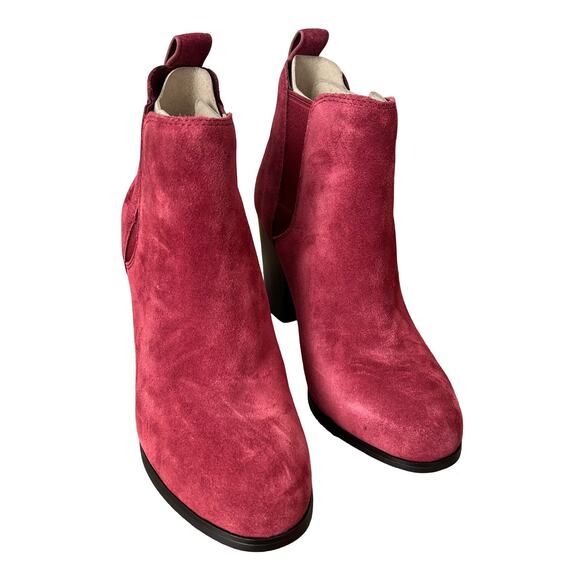 Michael Kors Evaline Suede Leather Block Heel Boots‎ Size 6 Mulberry Red NEW - Picture 2 of 13